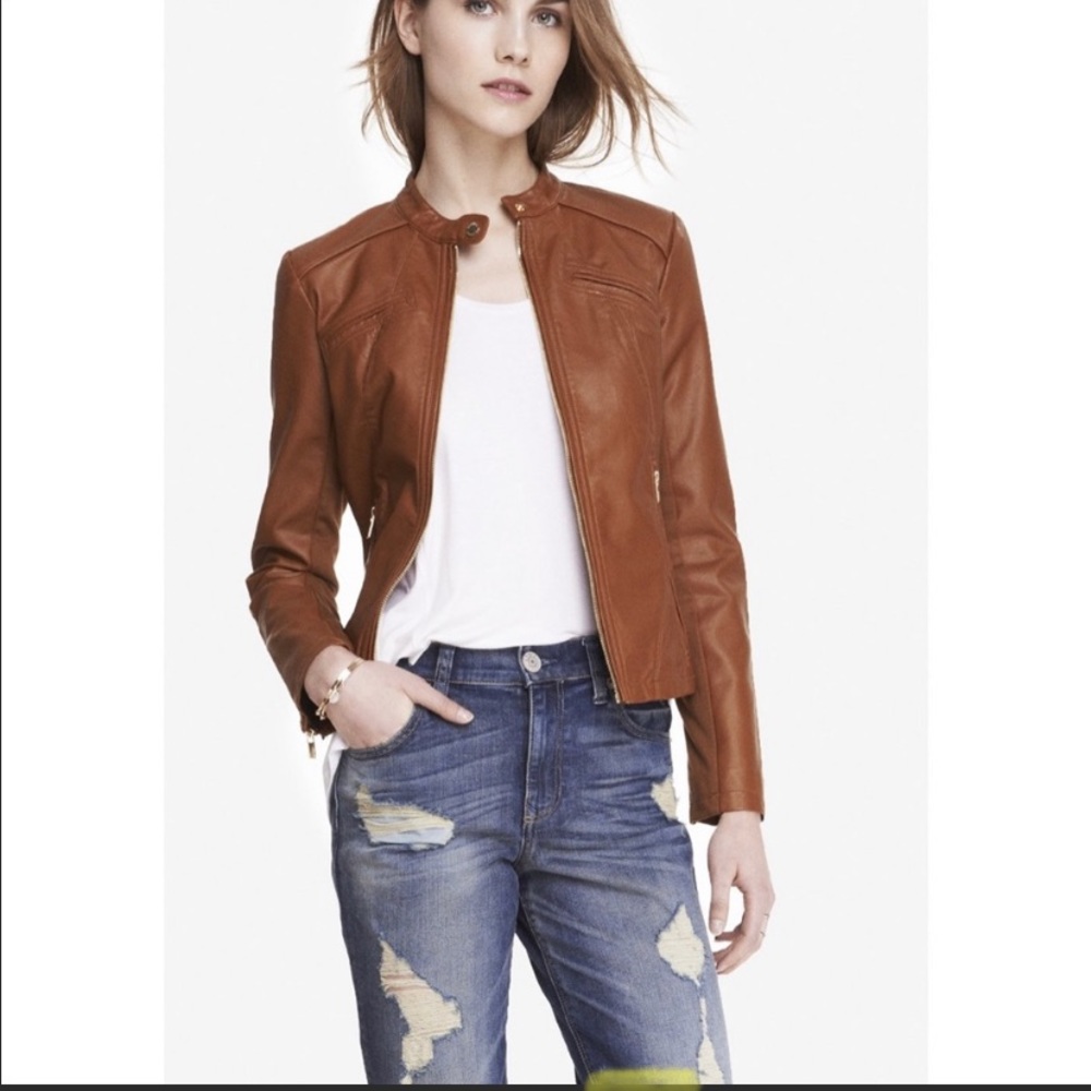 NWOT Express Cognac Faux Leather Vegan Jacket